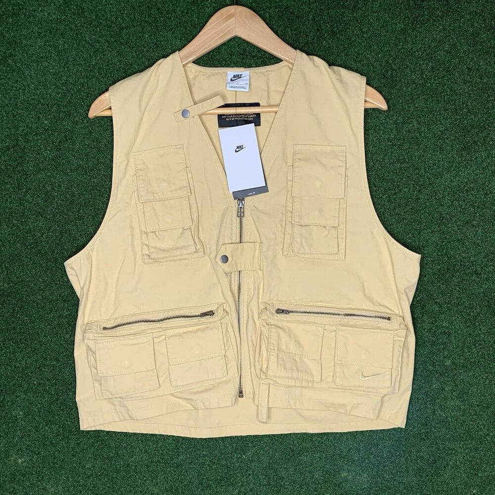 Sz S Nike Life Utility Vest Full Zip Cargo 13 Pockets Sesame FN3214-252 Men's